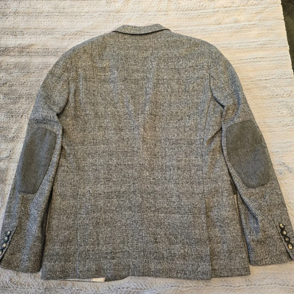 Hugo Boss Coastu Grey Glen Check Wool Silk Sport Coat Blazer Elbow‎ Patches 40R
